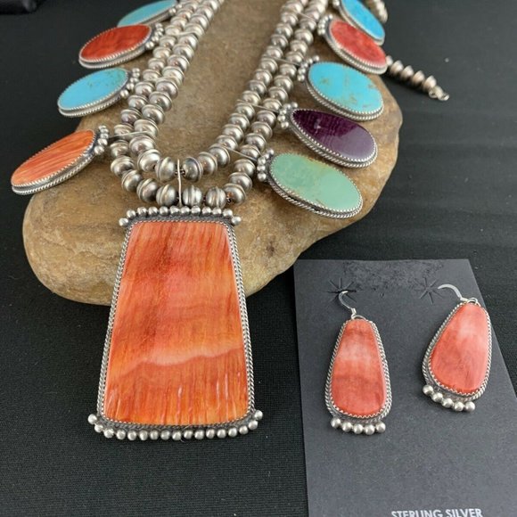 Native Navajo Sq. Blossom Sterling Silver Necklace - Picture 7 of 12